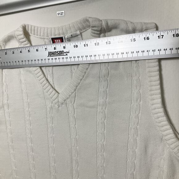 Wilson Men Sweater Vest S White Cable Knit Classic Sleeveless V-neck Classic - Picture 5 of 7